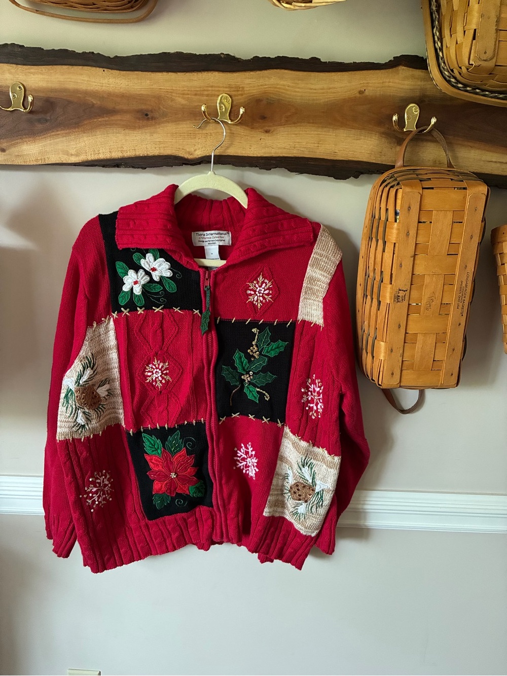 Vintage 90s Y2K Grannycore Tiara International Christmas Cardigan Sweater 1X XL